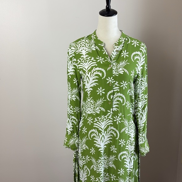 Zara Floral Print Lilou Midi Shirt Dress Belted Tropical Green White Size XS - Picture 11 of 16